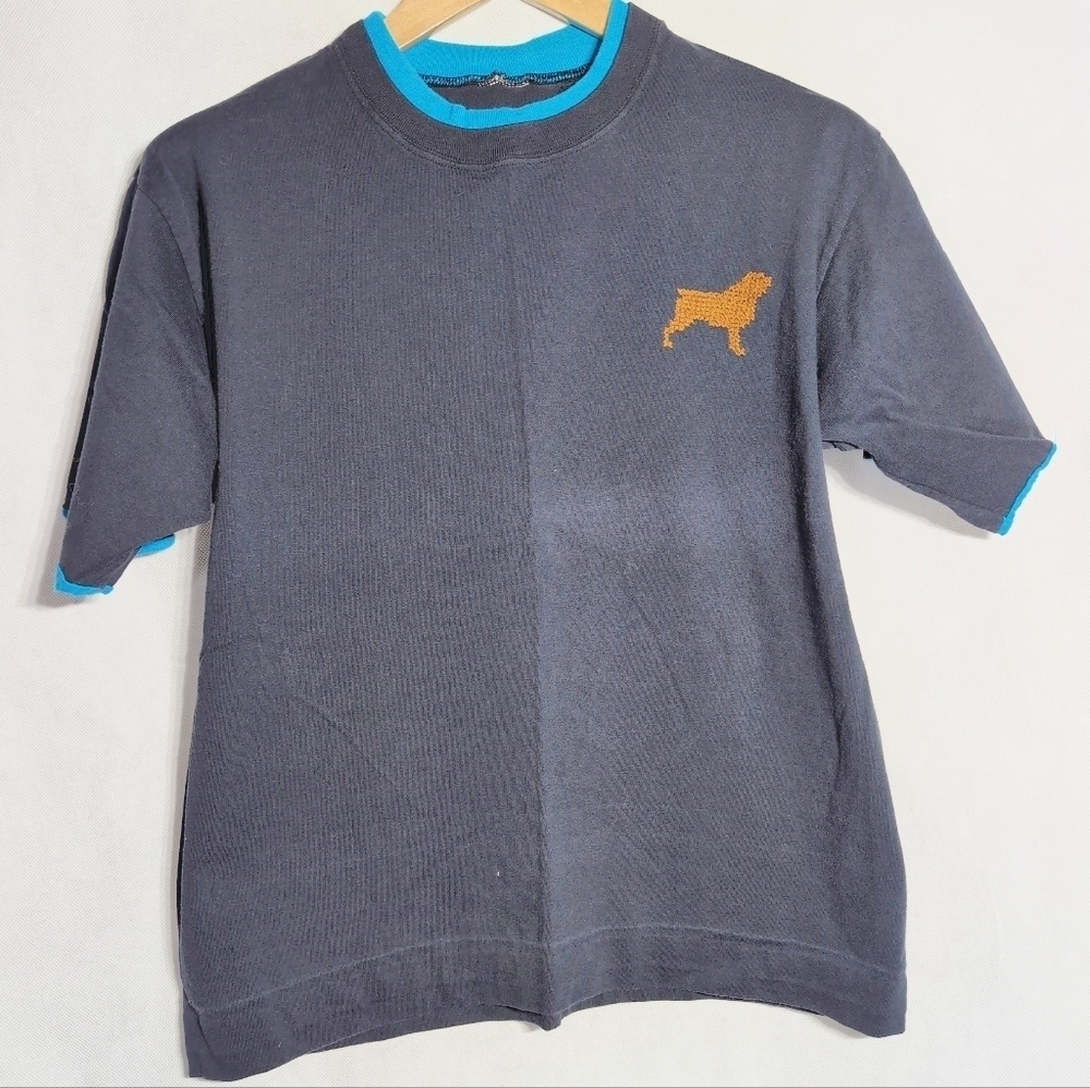 Unbranded Custom Embroidered Dog Charcoal Gray T-Shirt with Blue Trim